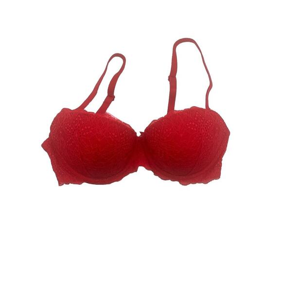 Pink Victorias Secret Date Push Up Bra Red W Lace 36C Padded Convertible Straps - Picture 1 of 8
